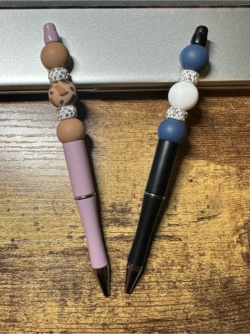 Handmade Beaded Ballpoint Pens Set | Lavender & Black | Silicone Beads